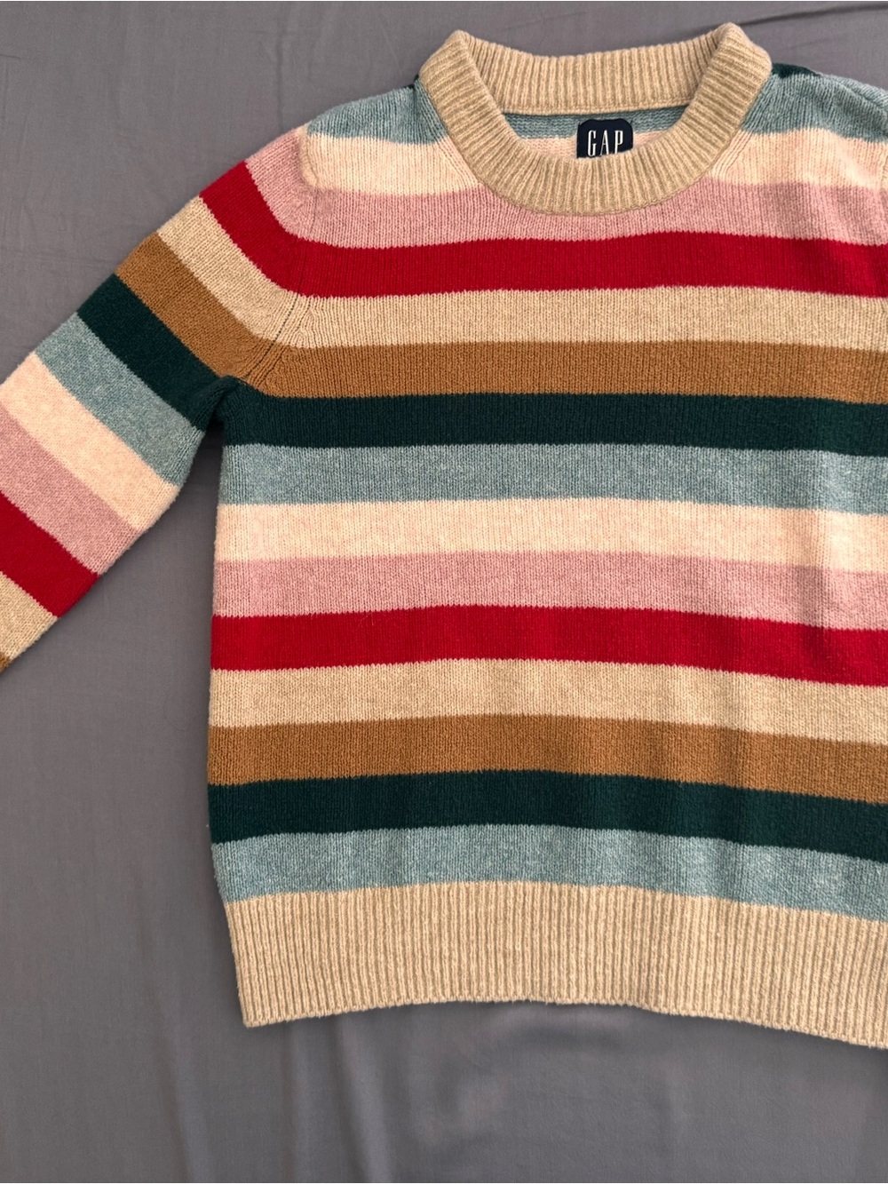 GAP Striped Crewneck Sweater in Red, Pink, Tan, Green, Blue, Brown